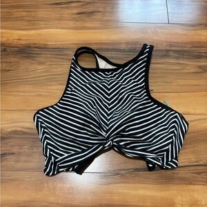 Kona Sol Black and White Striped Swim Top